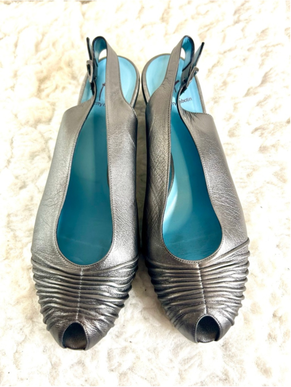 Thierry Rabotin metallic leather peep-toe slingback heels women size 41/10.5 US